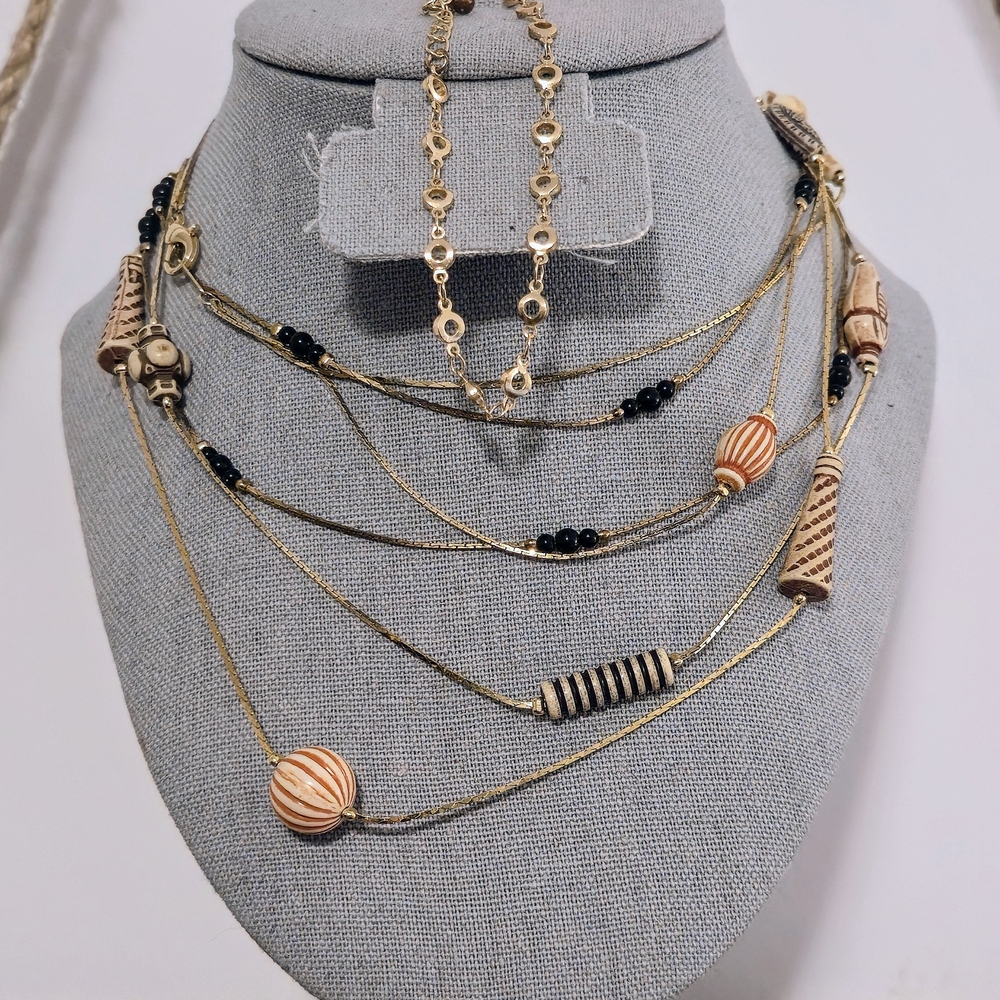 Vintage-y Gold Toned Station Necklaces And Bracelet